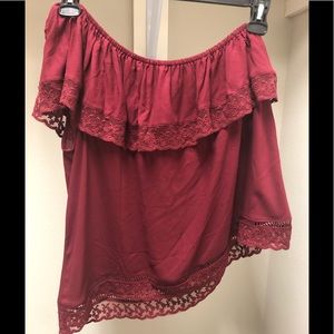 One shoulder maroon top